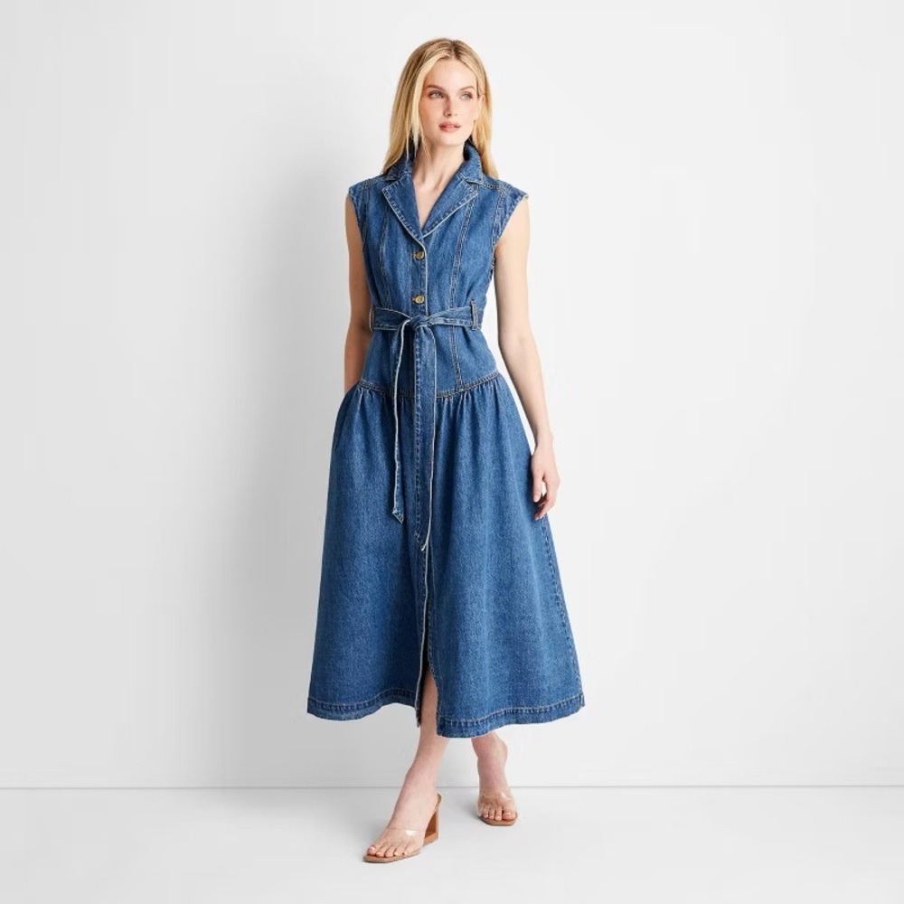 Denim Button-Front Midi Dress - Future Collective™ with Jenee Naylor Medium Wash